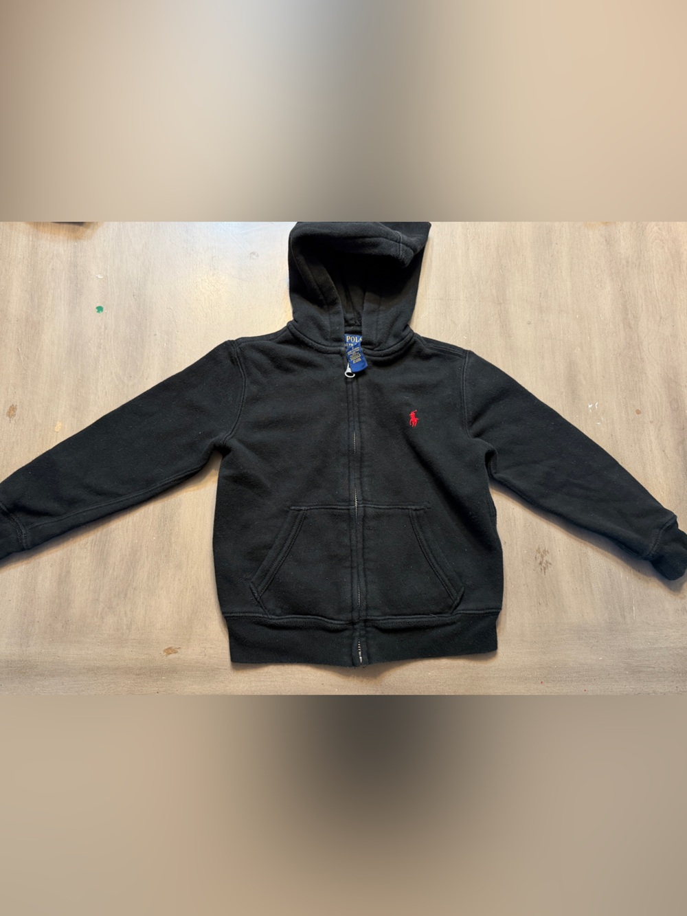 Ralph Lauren polo boys black + red hooded pull over zip up sweatshirt size 4T
